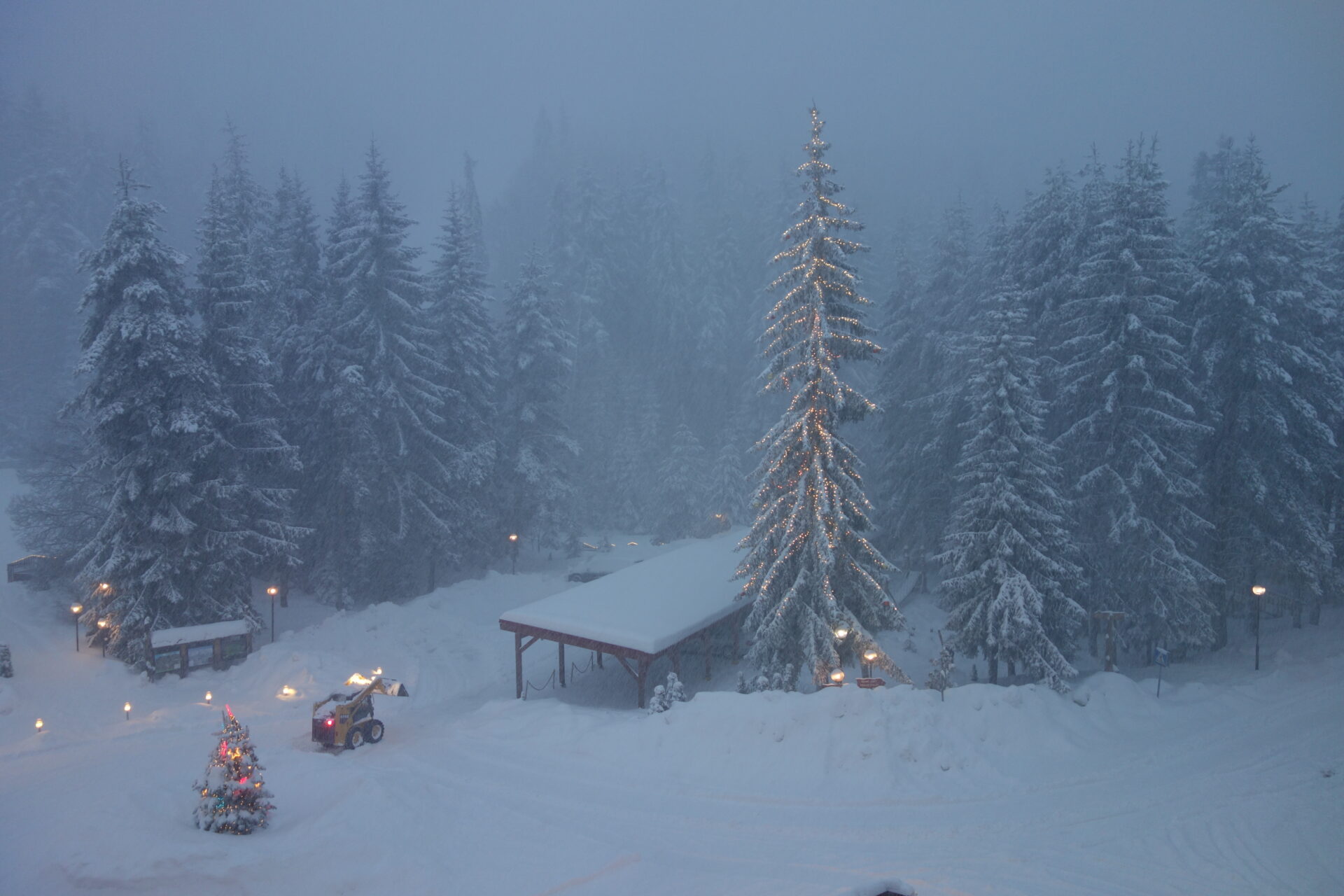 Snowy night falling down on Yastrebets Hotel and SPA, Borovets, Bulgaria