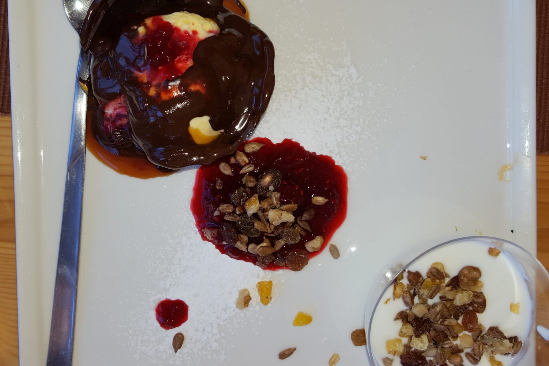 Melted chocolate ball at Rifugio La Roda by placescases