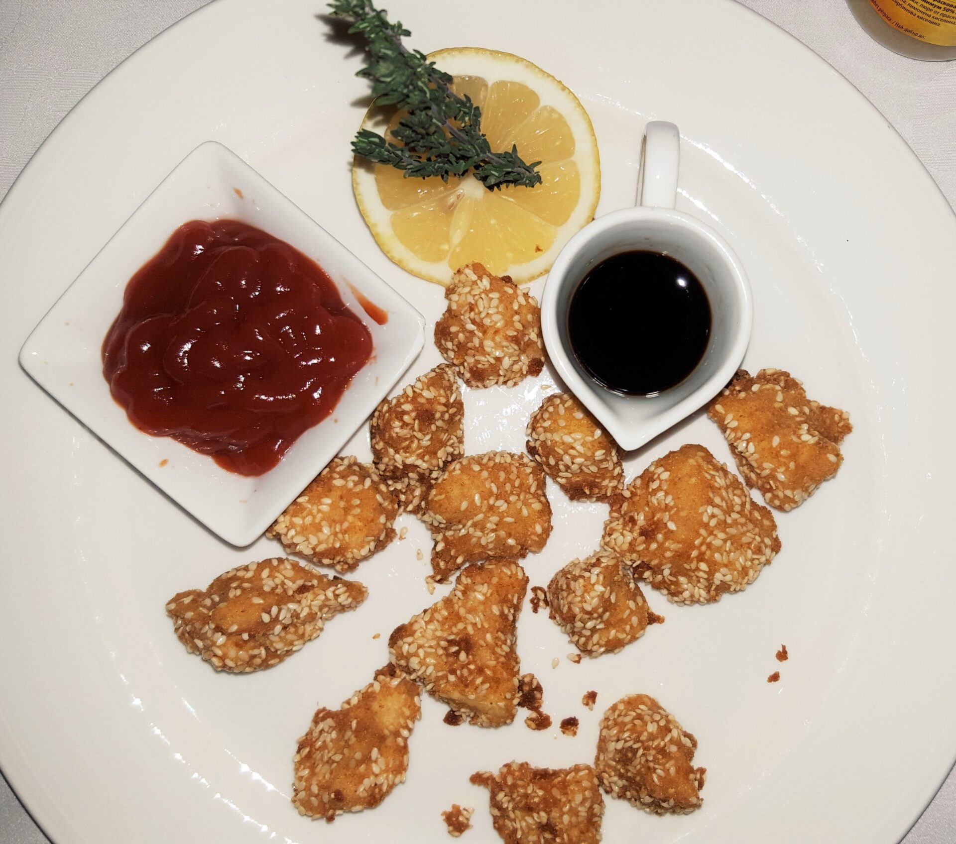 Пилешки хапки в сусам, детска порция в ресторанта на хотел Ястребец/ Chicken bites for kids at Yastrebets hotel by placescases.com